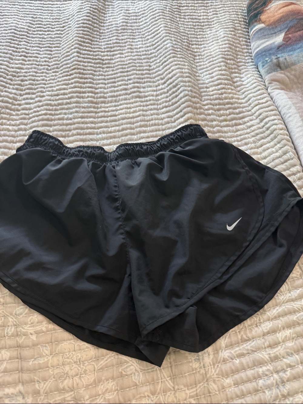 Nike Women's Black Athletic Running Shorts with White Swoosh